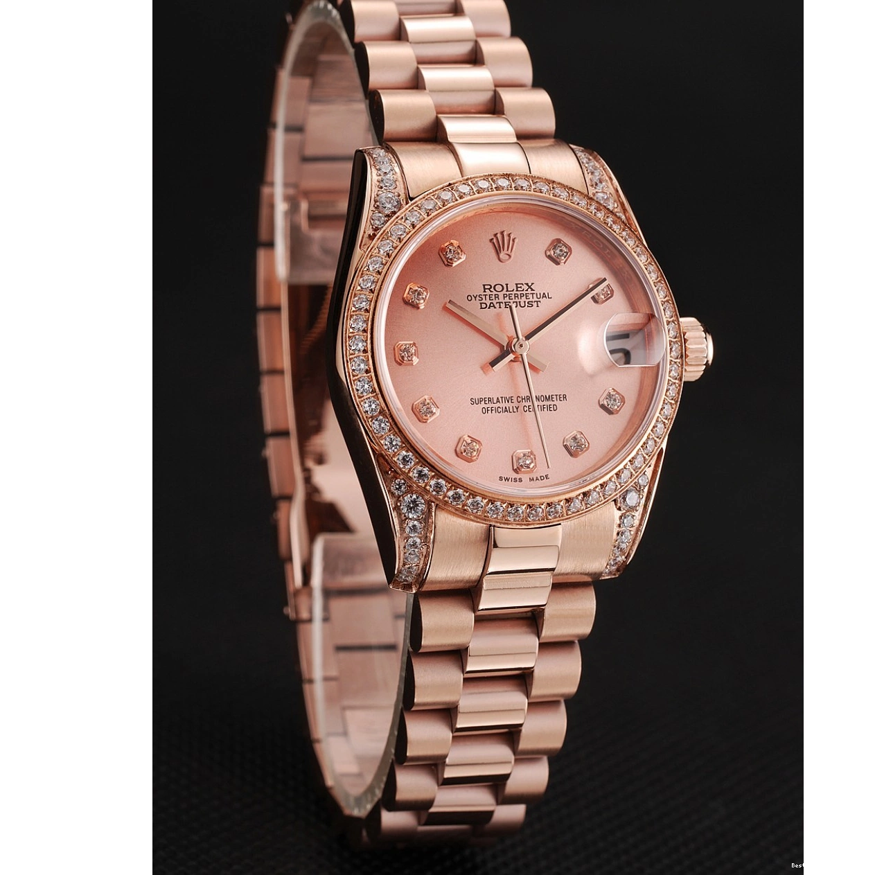 Best AAA Replica Sites Diamond Bracelet Gold Rose 1453977 Dial Rolex DateJust Rose Swiss Gold Case 0805